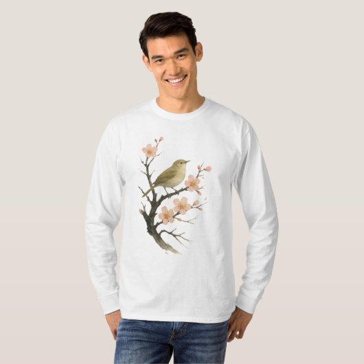 【Spring Songbird – Cherry Blossom Art Long Sleeve】 Tシャツ (正面フル)