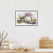 Spring Strolling in The Park Watercolor ポスター (キッチン)