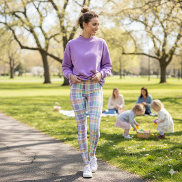 Spring Style Plaid Lavender Teal and Pink Leggings レギンス