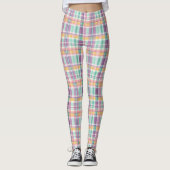 Spring Style Plaid Lavender Teal and Pink Leggings レギンス (正面)
