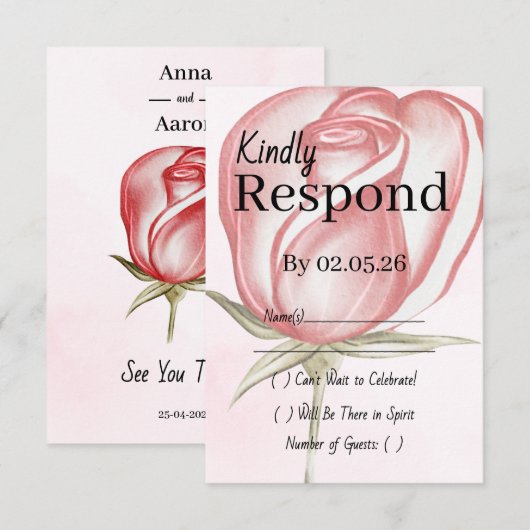 Spring Summer Blush Pink Garden Wedding RSVP (正面/裏面)