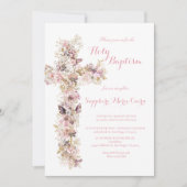 Spring Summer Floral Watercolor Baptism Invitation 招待状 (正面)