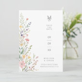 Spring Sweet Wildflowers Branches Wedding Gray セーブザデート (スタンド正面)