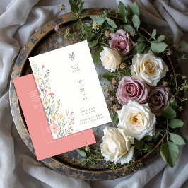 Spring Sweet Wildflowers Branches Wedding Pink セーブザデート