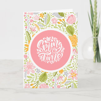 Spring Time Floral Greeting Card with Pink Circle カード