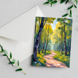 Spring Trail | 緑豊かな森の水彩画 ナチュラルカード