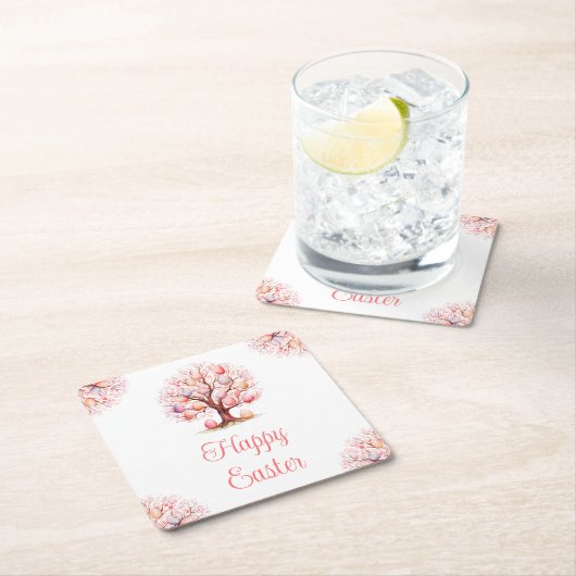 Spring Tree Easter Egg Hunt スクエアペーパーコースター (インサイチュ)
