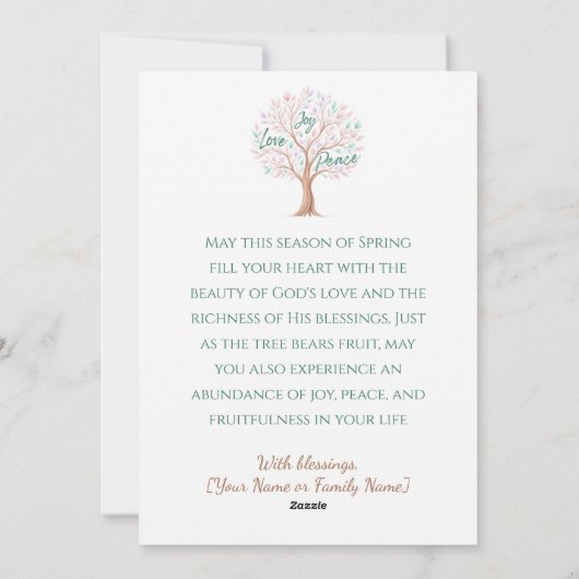 Spring Tree with Scripture – Personalized Easter シーズンカード (裏面)