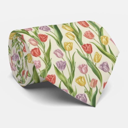 Spring Tulip Field Floral Pattern ネクタイ (ロール)