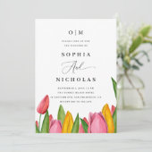 Spring Tulip Floral Wedding | 写真 & QRコード 招待状 (スタンド正面)