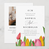 Spring Tulip Floral Wedding | 写真 & QRコード 招待状 (正面/裏面)