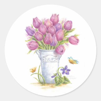Spring Tulip Pail Stickers ラウンドシール