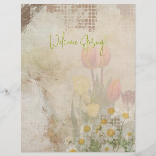 Spring Tulips Distressed Scrapbook Paper レターヘッド (正面)