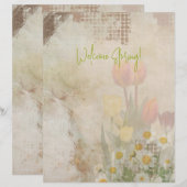 Spring Tulips Distressed Scrapbook Paper レターヘッド (正面/裏面)