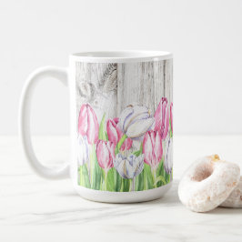 Spring Tulips Flowers on Wood コーヒーマグカップ