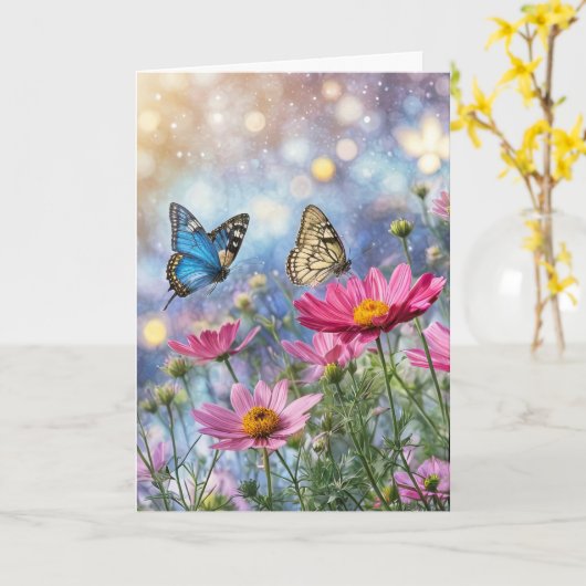 Spring Vernal Equinox Fantasy Butterflies Flowers カード (黄色い花)