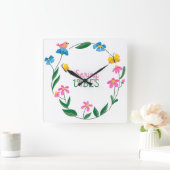Spring Vibes with Flowers and Butterflies スクエア壁時計 (ホーム)