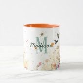 Spring Watercolor Birds Floral Monogram Wildflower マグカップ (中央)