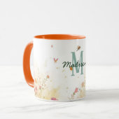 Spring Watercolor Birds Floral Monogram Wildflower マグカップ (正面左)
