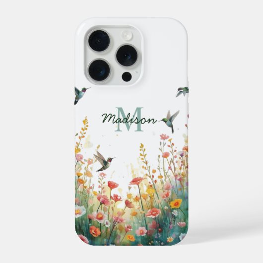 Spring Watercolor Birds Floral Monogram Wildflower iPhoneケース (裏面)