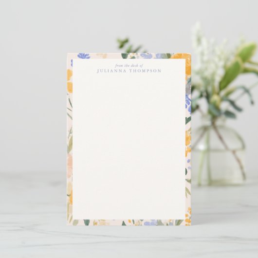 Spring Watercolor Floral Personalized Desk Name ノートカード (スタンド正面)