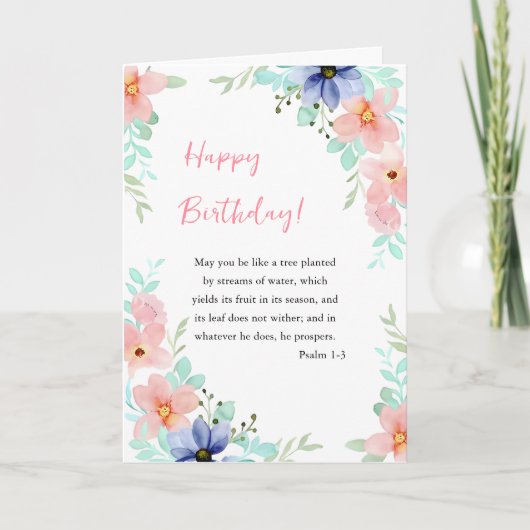 Spring Watercolor Flowers Bible Verse Birthday  カード (正面)