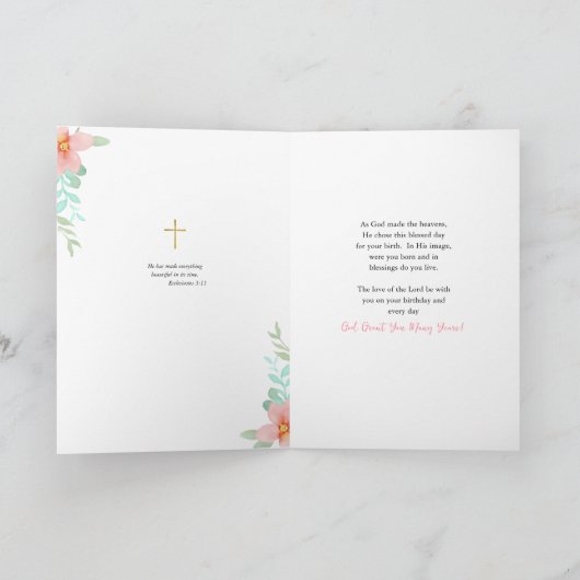 Spring Watercolor Flowers Bible Verse Birthday  カード (内部)