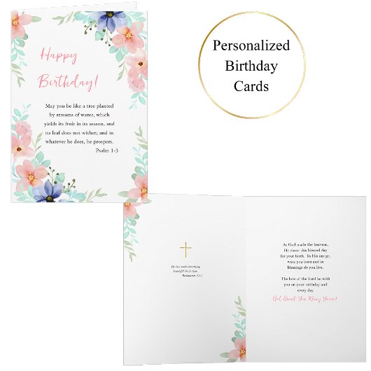Spring Watercolor Flowers Bible Verse Birthday  カード