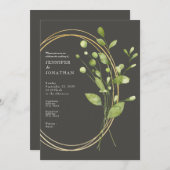 Spring Watercolor Green Leaves Wedding Invitation 招待状 (正面/裏面)