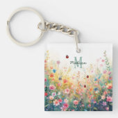 Spring Watercolor ladybug Floral Monogram Wildflow キーホルダー (正面)