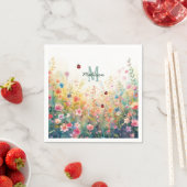 Spring Watercolor ladybug Floral Monogram Wildflow スタンダードカクテルナプキン (インサイチュ)