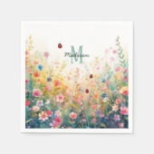 Spring Watercolor ladybug Floral Monogram Wildflow スタンダードカクテルナプキン (正面)