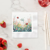 Spring Watercolor ladybug Floral Monogram Wildflow 縁ありカクテルナプキン (インサイチュ)