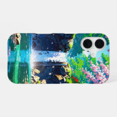 Spring Waterfall – アニメ風の風景 iPhone 16ケース (裏面横)