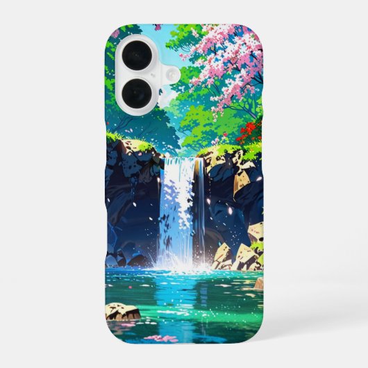 Spring Waterfall – アニメ風の風景 iPhone 16ケース (裏面)