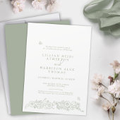 Spring wedding sage green white hand drawn art 招待状