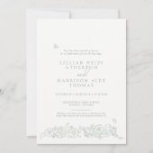 Spring wedding sage green white hand drawn art 招待状 (正面)