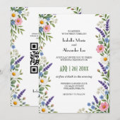 Spring+Wildflower+モダン+結婚式QRコード 招待状 (正面/裏面)