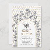 Spring Wildflower Bee Honeycomb Bridal Shower 招待状 (正面)