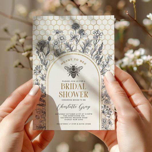 Spring Wildflower Bee Honeycomb Bridal Shower 招待状