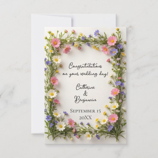 Spring Wildflower Border Wedding Congratulations カード (正面)