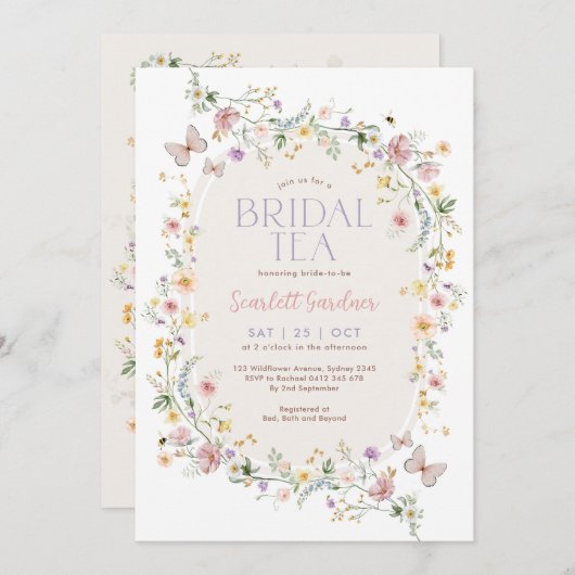Spring Wildflower Butterfly Bridal Tea 招待状 (正面/裏面)