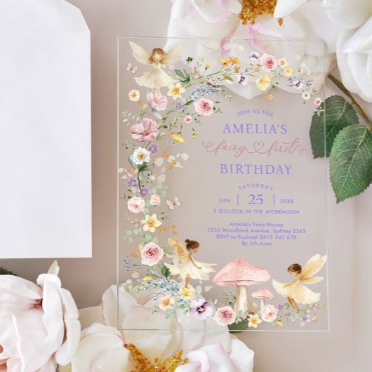 Spring Wildflower Fairy First 1st Birthday アクリル招待状