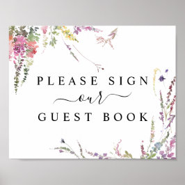 Spring Wildflower Floral Guest Book Sign ポスター