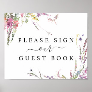 Spring Wildflower Floral Guest Book Sign ポスター