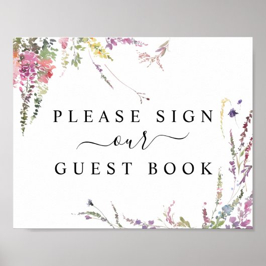 Spring Wildflower Floral Guest Book Sign ポスター (正面)