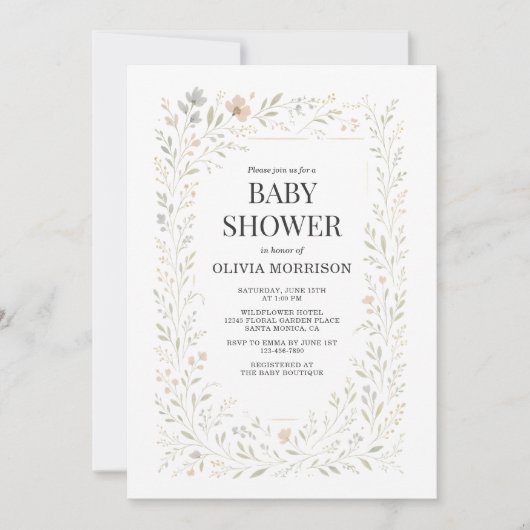 Spring Wildflower Garden Baby Shower 招待状 (正面)