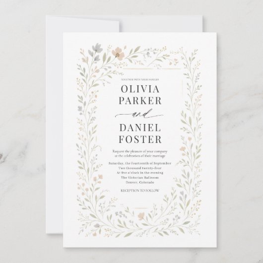 Spring Wildflower Garden Floral Botanical Wedding 招待状 (正面)