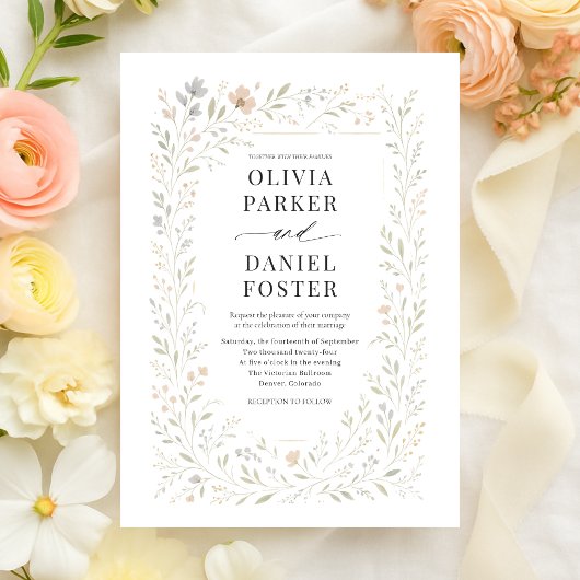 Spring Wildflower Garden Floral Botanical Wedding 招待状