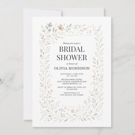 Spring Wildflower Garden QR Code Bridal Shower 招待状 (正面)